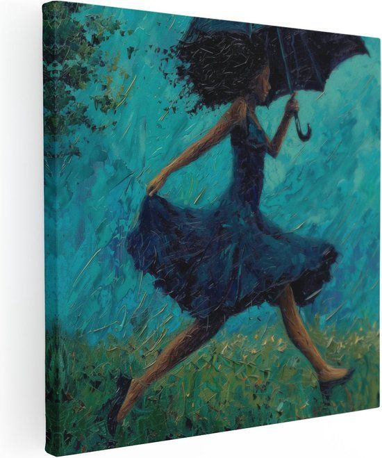 Artaza Canvas Schilderij Vrouw loopt met een Paraplu - 40x40 - Canvas Print