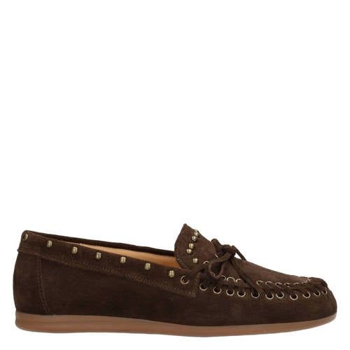 Poelman Kiya suède mocassins met studs - bruin