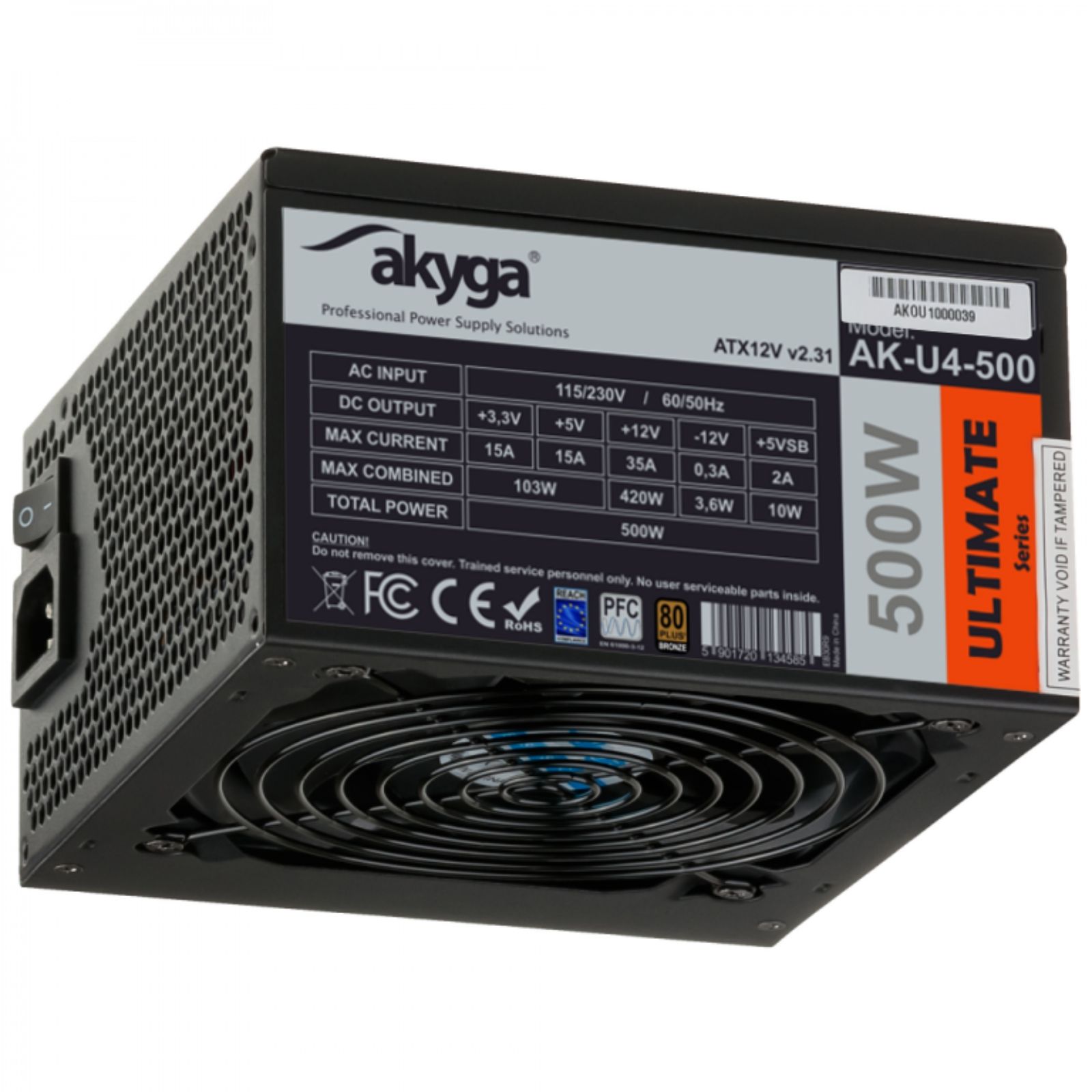 Akyga AK-U4-500 Voedingen Zwart
