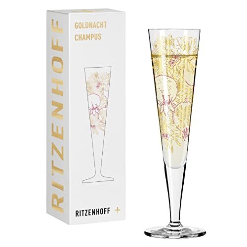 Ritzenhoff 1071031 champagneglas, 200 ml, serie Goldnacht nr. 31, orchideeënmotief met echt goud, Made in Germany