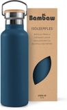 Bambaw® 1 Liter RVS Thermosfles - Isoleerfles, Dubbelwandig, Lekvrij, Loodvrij en Plasticvrij met Bamboe Deksel - Blauw