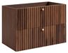 3xE living Meuble de salle de bain Suspendu sous lavabo 80 cm, 2 tiroirs, Chêne Noyer + Plan de travail Noir, Poignées Dorées, 80 x 44,4 x 58,6 cm