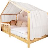 LILIMAUS Huisbed hemeltje met gouden details - 135 x 360 cm - mousseline katoen - wit