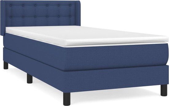 vidaXL Boxspring met matras stof blauw 90x200 cm