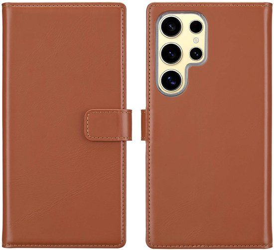 Selencia Echt Leren Bookcase voor de Samsung Galaxy S25 Ultra - Lichtbruin