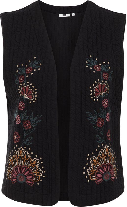 WE Fashion Dames Gilet met embroideries - Black - Size M