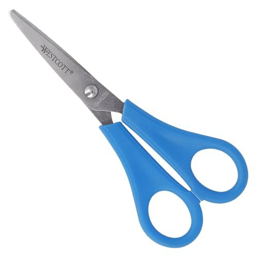 Westcott Kinderschaar, E-21595 00, blauw, rechtshandig, schaar met geïntegreerde schaal van 5 cm, schoolschaar en knutselschaar, 13 cm