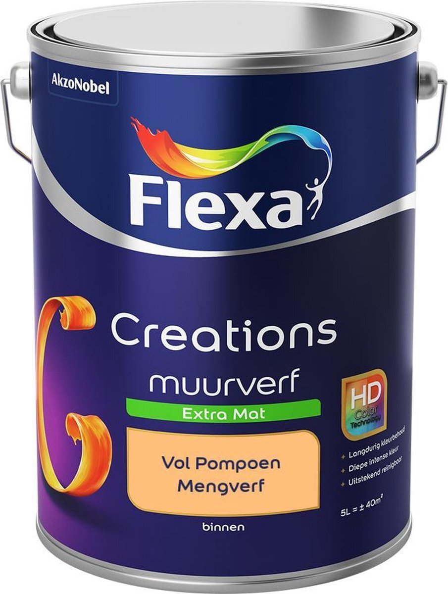 FLEXA Creations Muurverf - Extra Mat - Mengkleuren Collectie - Vol Pompoen - 5 liter