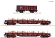 Roco 77041 H0 3-delige set goederenwagons van de DR twee platte wagens type Res, open goederenwagen Ga