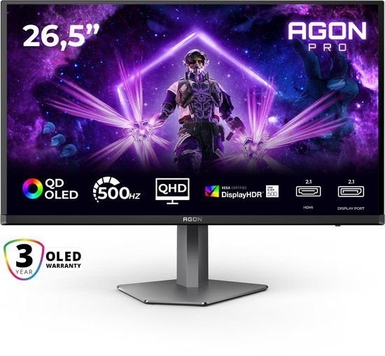 AOC AGON PRO AG276QKD2 - 27 inch QHD QD-OLED Gaming Monitor - 500Hz - HDR500