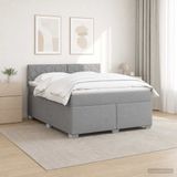 vidaXL Boxspringbed met matras en LED-verlichting, lichtgrijs, 160 x 200 cm, stof