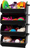 ReadySpace Plastic containers voor het organiseren en opbergen van bakken voor kast, keuken, kantoor, garage of voorraadkast, stapelbare bakken, extra groot (37,6 x 41,9 x 17,8 cm), 4-pack, zwart
