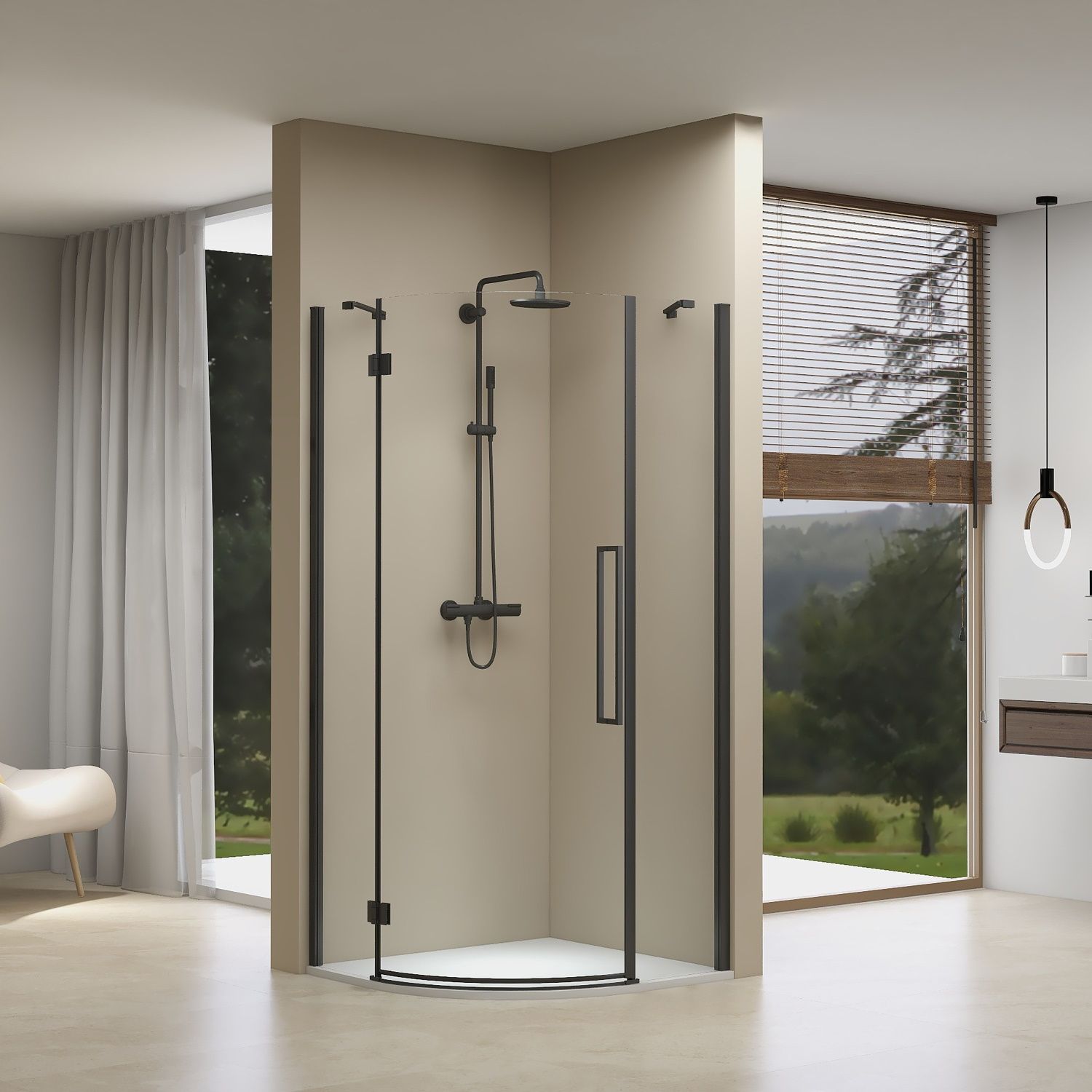 van Rijn Douchecabine ST05 Kwartrond Aluminium 90x200 cm 8 mm Helder Glas Zwart
