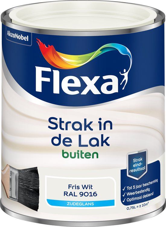 Flexa Strak in de Lak - Zijdeglans - Buitenverf - Fris wit RAL 9016 - 0,75 liter