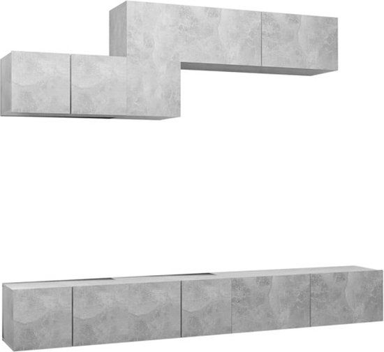 vidaXL 6-delige Tv-meubelset bewerkt hout betongrijs