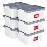 Cetomo 35L x 6 opbergdozen, plastic opbergdoos met deksels, organiserende container met handvat en veilige vergrendelende gespen, stapelbaar, nestbaar, draagtas voor thuiskantoor kleding, 35L-6Pack
