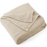 Carriediosa 100% Katoenen Mousseline Gooi Deken 70" X 80" Twin Size, 4-lagen Zomer Gaas Plaids voor Bed Bank, Zachte Lichtgewicht Ademende Linnen Dekens Sprei voor Volwassenen Het hele seizoen, Kaki