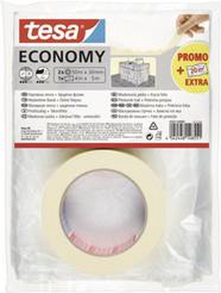 tesa Promo Sparpack schildertape universeel, 2 x 50 m: 30 mm + afdekfolie
