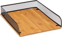 5Five Kantoor brievenbak/postbakje A4 formaat - Zwart mesh - Bamboe hout