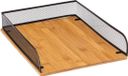 5Five Kantoor brievenbak/postbakje A4 formaat - Zwart mesh - Bamboe hout