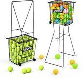 VEVOR Tennisballenmand met Wielen, Tennisballenverzamelaar met Frame en Ballenmand van Koolstofstaal, Ombouwbare Verzamelmand voor 75 Tennisballen, Draagbare Tennisballenkar voor Het Verzamelen van Trainingsballen, Zwart