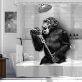 Newsely Grappige aap douchegordijn 182 x 183 cm zwart wit dier chimpansee zingen in badkuip mannen kinderen jongen douchegordijn badkamer set moderne koele waterdichte bad decoratie accessoires