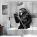 Newsely Grappige aap douchegordijn 182 x 183 cm zwart wit dier chimpansee zingen in badkuip mannen kinderen jongen douchegordijn badkamer set moderne koele waterdichte bad decoratie accessoires
