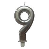 Homéa Birthday Candle Number 9 With Plastic Holder H 7.5 Cm Silver-Colored