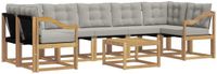 vidaXL Hoek loungeset 7 zitplaatsen Acacia hout Wit en lichtgrijs