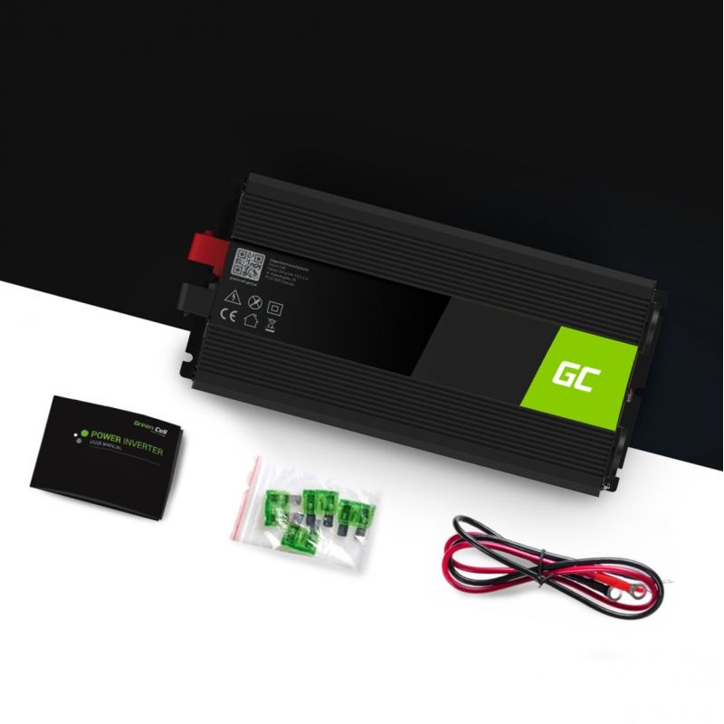 Green Cell 6000W Power Inverter - 12V to 230V - Pure Sine Wave - USB - Black