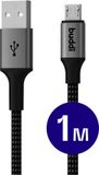 Buddi Flex | USB-A naar Micro-USB Kabel 12W Fast Charge 5V/2.4A | 480Mbps Dataoverdracht | Gevlochten Nylon | 1M | 1 Meter | Zwart