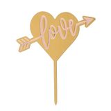 dekora - Cake Topper Van Hart Love - Decoratie Voor Taarten Geschikt Voor Voedselcontact - Plastic Topping Om Taarten Of Gebak Te Versieren - Goud En Roze - Afmetingen 13 x 11 Cm