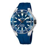Festina F20664/1 Heren Horloge - Mineraalglas - Roestvrijstaal/Leer - Zilverkleurig - Ø 45.5 mm - Quartz - Gesp - 20 ATM (duiken)