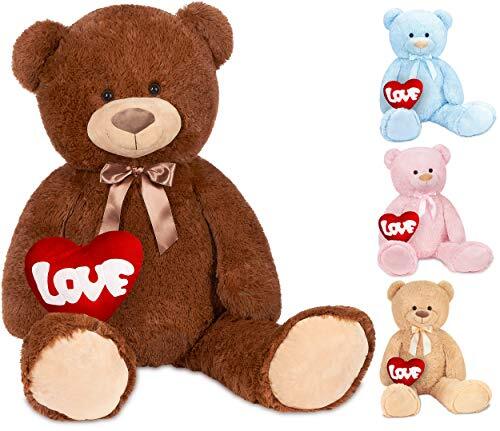 BRUBAKER XXL Teddybeer 100 cm met een Hartje - Love - Zacht Speelgoed Knuffel - Bruin