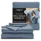 Miracle Made Luxe koellaken - leisteen blauw laken - 4-delig met zilver doordrenkt lakens - 300 draadtelling - bedlakens kingsize - Thermoregulerende schone en koele stof voor de gevoelige huid