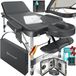 KESSER® Lit de massage mobile pliable et réglable en hauteur, lit de cosmétique, lit de thérapie à 3 zones, lit de massage en aluminium + 10x support facial avec appuie-tête, accoudoirs et sac de transport
