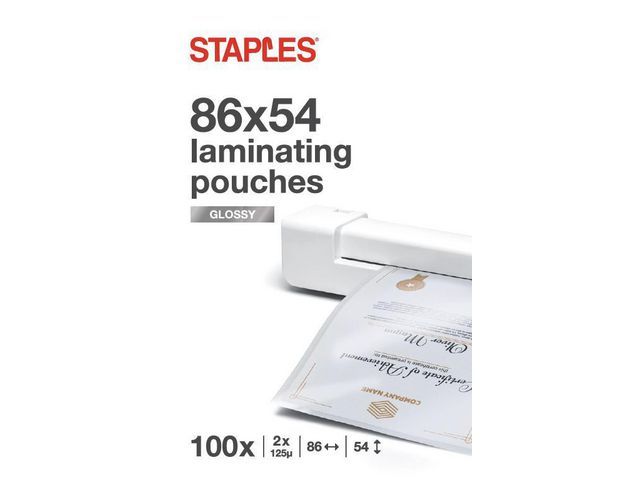 Staples Laminating Pouches - Credit Card Size, 54 x 86 mm, 2 x 125 micron, Glossy