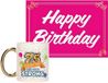 Bellatio Decorations Verjaardag cadeau koffiemok thema 75 jaar - voor een vrouw - veteranen - met knalroze Happy Birthday wenskaart - A5 formaat