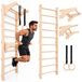 MAMOI® Étagère murale avec barre de traction, barres parallèles et anneaux en bois réglables pour l'entraînement de force et l'étirement