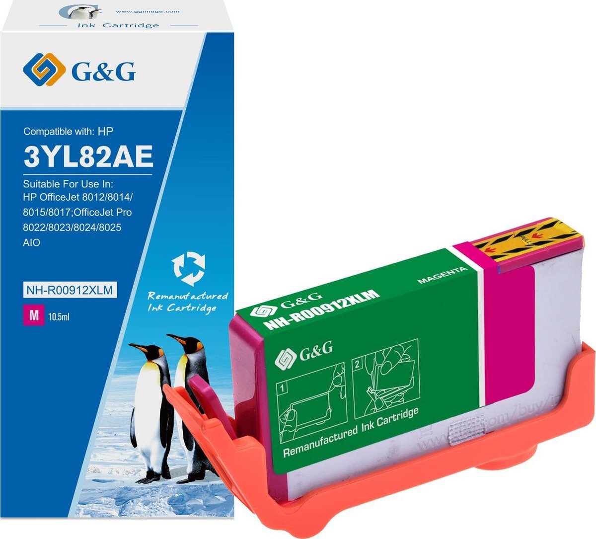 G&G 912XL 912 XL Reman Cartridge Magenta Vervanging HP 912XL HP 912 XL Compatibel met HP OfficeJet Pro 8010 8012 8014 8015 HP OfficeJet Pro 8020 8022 8023 8024 8025