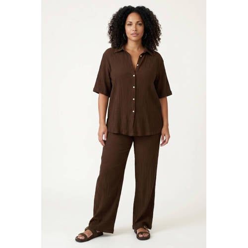 Tramontana high waist straight fit broek met textuur - bruin