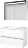 Basic Line Premium 46 Badkamermeubelset - 100 x 46 cm - Greeploos - 2 Lades - Acryl Wastafel - 1 Kraangat - Spiegelkast met LED Verlichting - Ice White