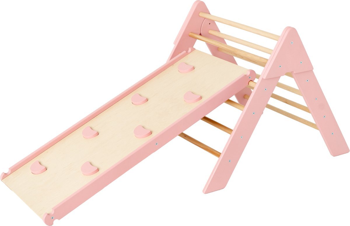 LUNA TOYS Roze Houten Klimrek met Glijbaan LU-36974