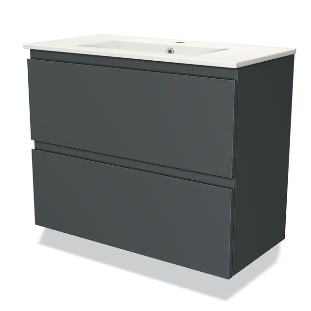 Maxaro Badkamermeubel 80cm Modulo Slim Donkergrijs 2 Lades Greeploos Wastafel Keramiek