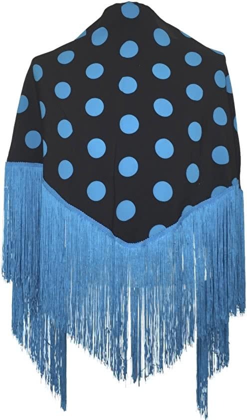 Spaansejurk NL Spaanse manton - omslagdoek - zwart met blauw stippen bij verkleedkleding of Flamenco jurk