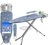 KADAX Table à repasser XXL avec manche 130 x 41 cm & 53 x 13 cm – Table à repasser à vapeur robuste pour centrale vapeur, large, pliable, réglable en hauteur, avec support de fer à repasser & prise électrique