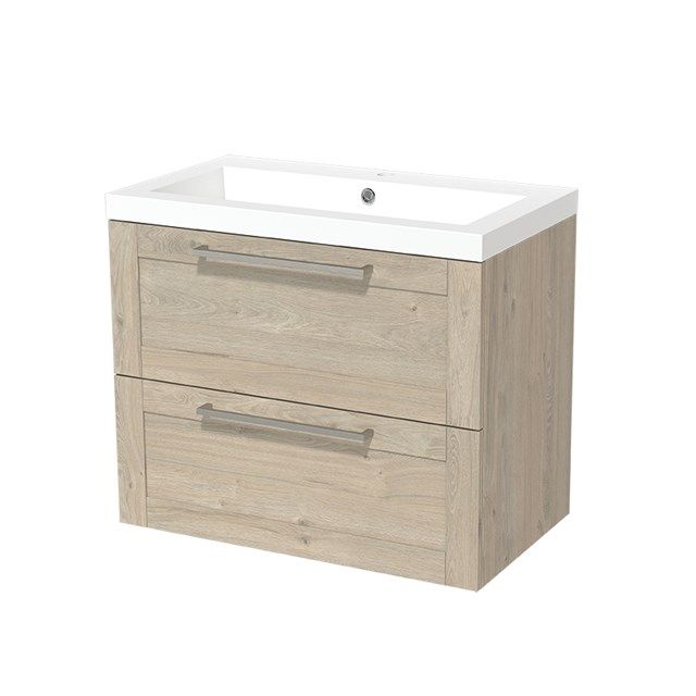 Maxaro Badkamermeubel 80cm Modulo Lichtgrijs Eiken 2 lades Kader Wastafel Mineraalmarmer