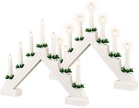 Lumineo Pont de bougies blanc - 2x - bois - avec éclairage LED - 7 lampes LED - 4,8 x 39,5 x 32 cm