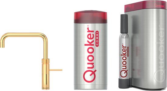 Quooker Fusion square met COMBI boiler en CUBE reservoir 5-in-1 kokend water kraan Goud