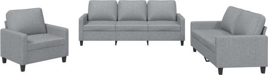 vidaXL 3-delige Loungeset met kussens stof lichtgrijs